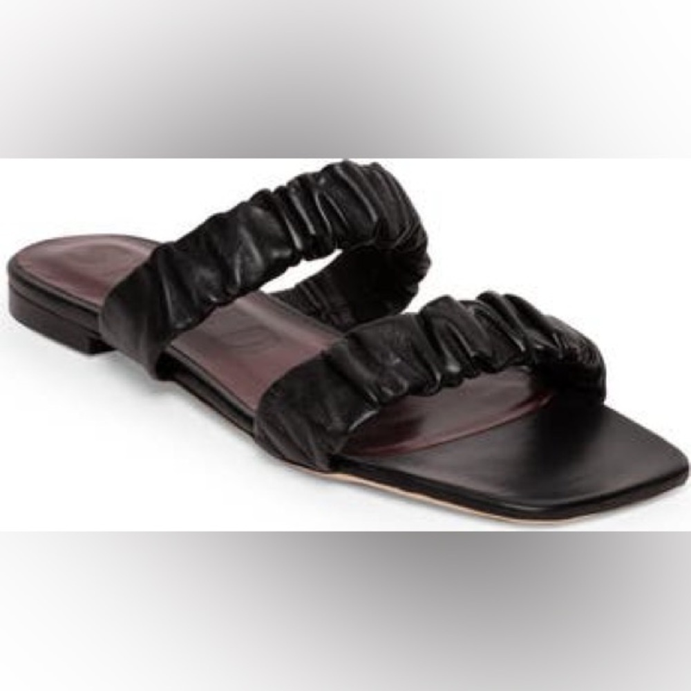 Staud Maya Ruched Leather Slides Size 40 Slip Ons Square Toe